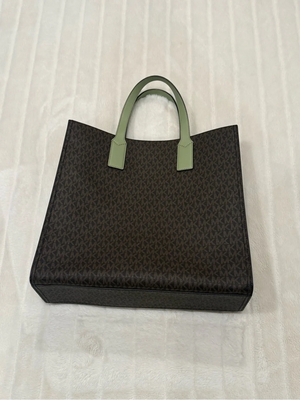 Michael Kors Brown Logo Tote with Sage Green Trim